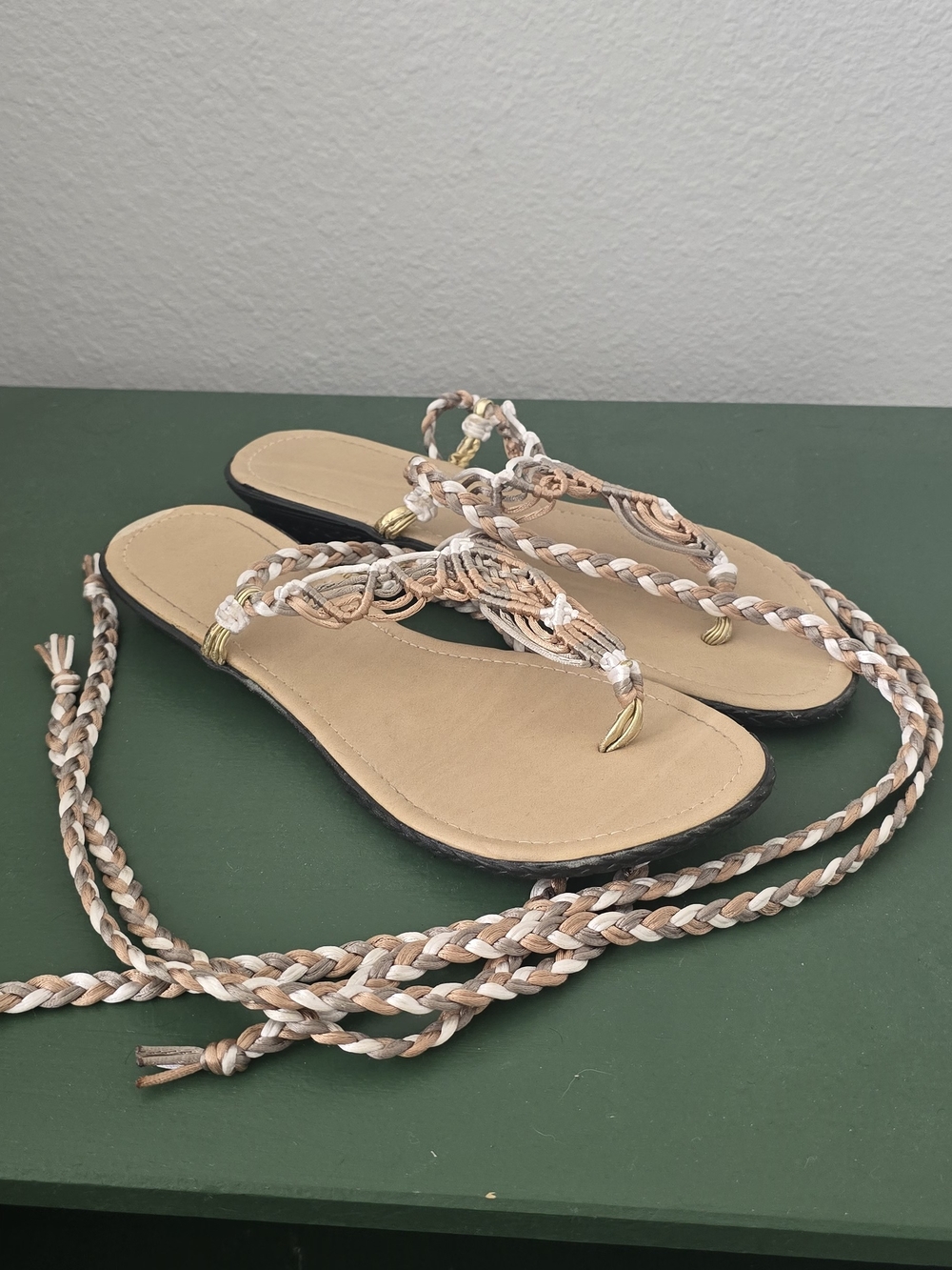 Women's Neutral Braided Lace-Up Sandals